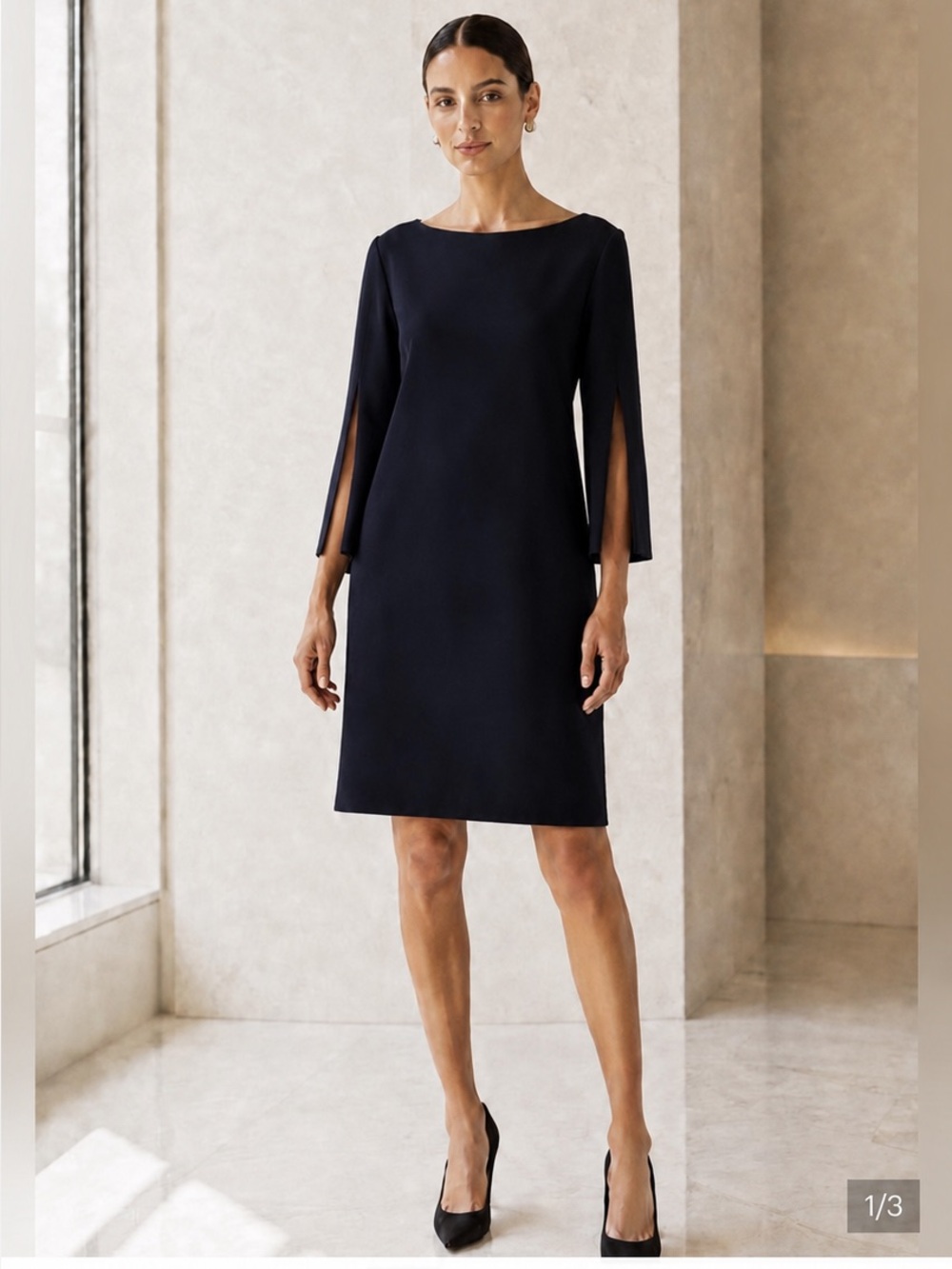 Lafayette 148 New York classic black shift boat bateau neck minimalist dress 2X